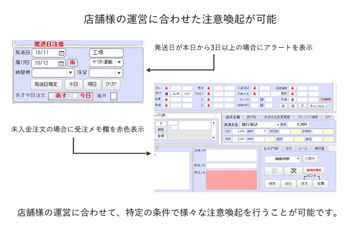 店舗様の運用に合わせた注意喚起が可能